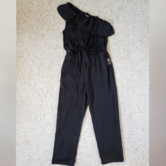 Express One-Shoulder Ruffle Front Jumpsuit - Picture 1 of 3